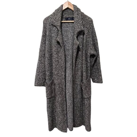 Zara Knit Black White Open Front Duster Cardigan size s Oversized Chunky Knit - Picture 1 of 10